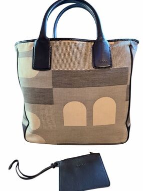 BALLY Monogram Canvas Tote Bag with Matching Zip Wristlet Pouch - Set